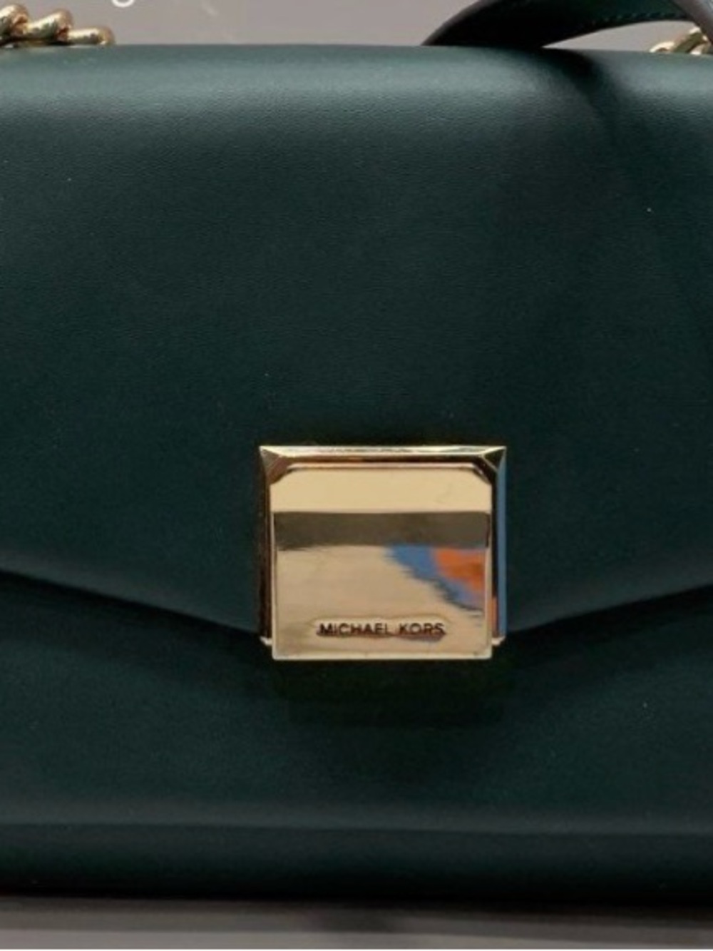 Michael Kors Forest Green Leather Crossbody with Gold-Tone Clasp